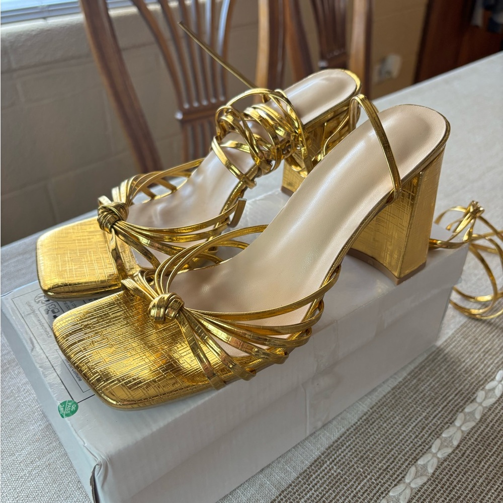 Elegant Gold Strappy Heels
